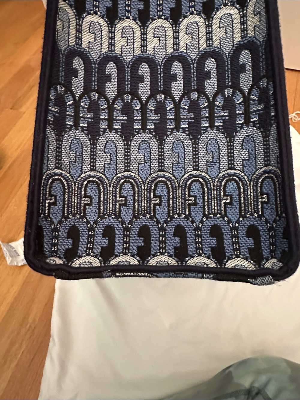 Furla Navy and Light Blue Jacquard Tote with Top Handles - Picture 7 of 11